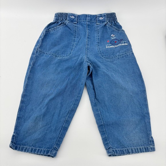 Birba Revello Italy Other - Birba Revello Italy Vintage Kids Whale Embroidered Grid Blue Cotton Pants 18in